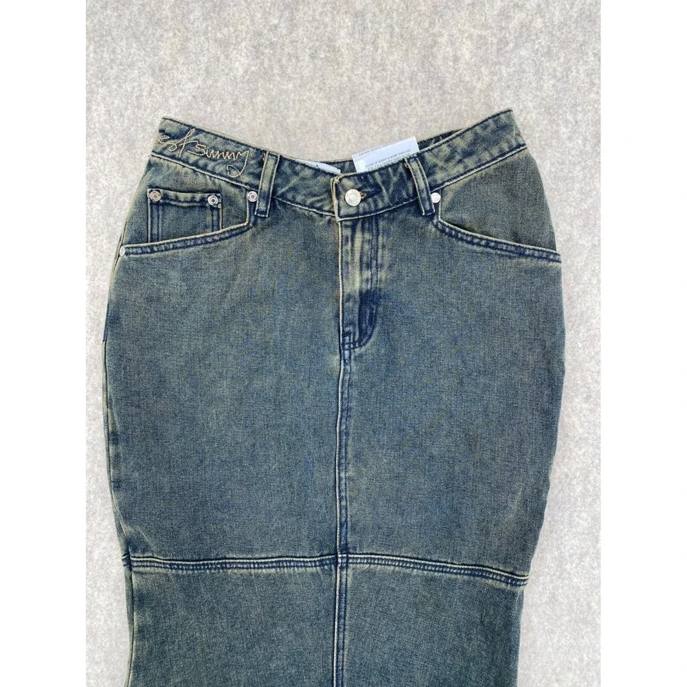 House of Sunny Courtyard Tulip Skirt Clay Grey Denim Mermaid Maxi Size 4 NEW